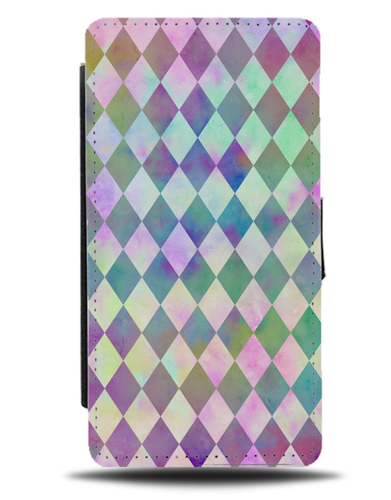 Pastel Diamond Chequered Flip Wallet Case Chequers Squares Diamonds Shapes DB56