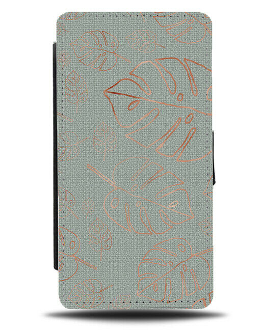 Green and Rose Gold Leafy Stencil Outline Flip Wallet Case Palm Tree Jungle F885