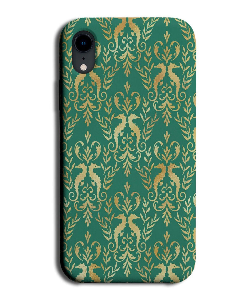 Green and Gold Seahorse Pattern Phone Case Cover Sea Horse Seahorses Golden BK23