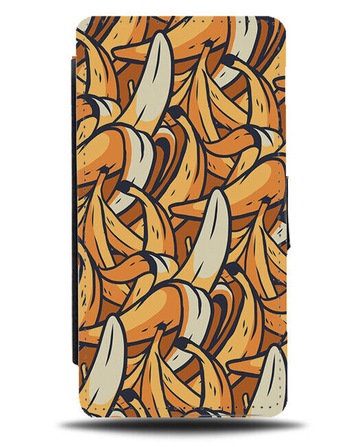 Retro Cartoon Bananas Flip Wallet Case Fruit Banana Peel Pattern Peeled E541