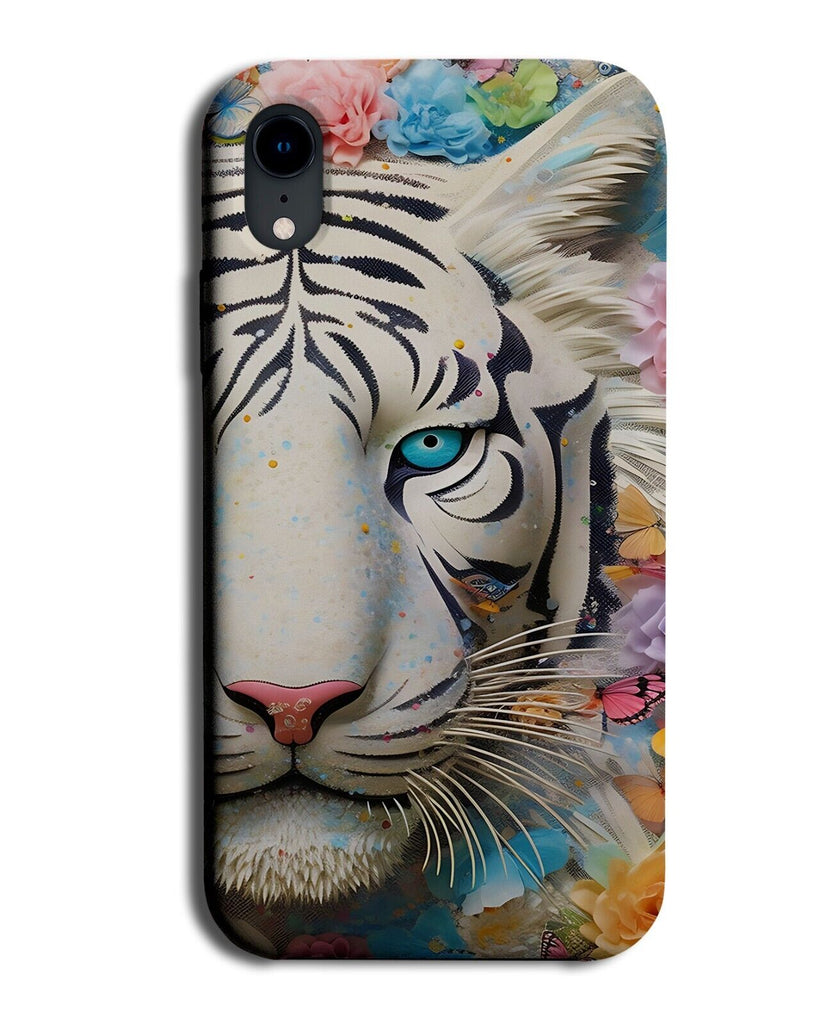 Floral White Tigers Face Phone Case Cover Tiger Head Face Pastel Floral DH15