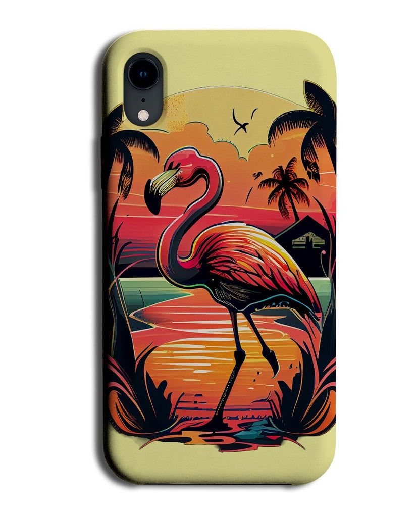 Flamingo Paradise Phone Case Cover Flamingos Palm Trees Pastel Yellow BG65