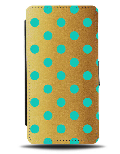 Gold With Turquoise Green Spotted Flip Cover Wallet Phone Case Polka Spots i556
