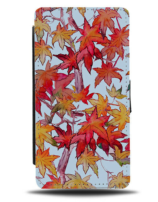 Autumn Falling Leaves Flip Wallet Case Red and Orange Leaf Shapes Picture G168