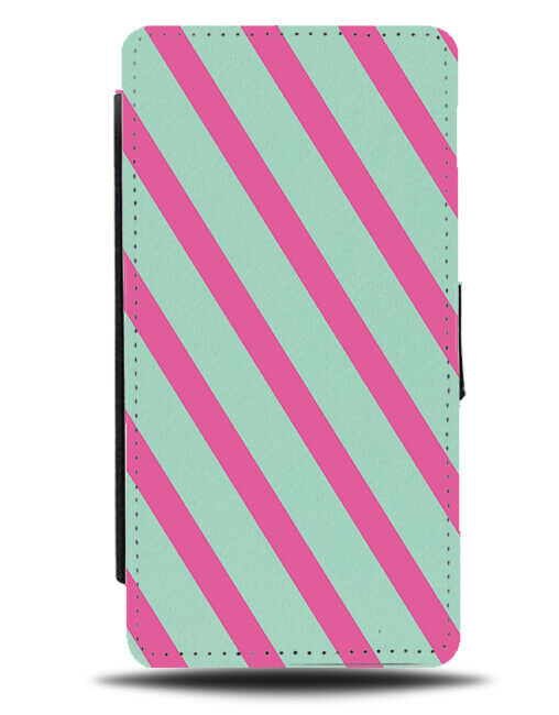 Mint Green and Hot Pink Stripey Pattern Flip Cover Wallet Phone Case Stripe i872