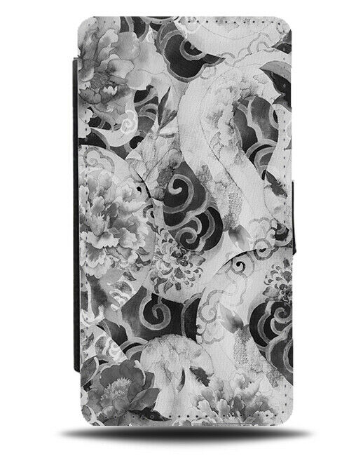 Retro Black and White Snake Design Flip Wallet Case Floral Vintage Shapes G166