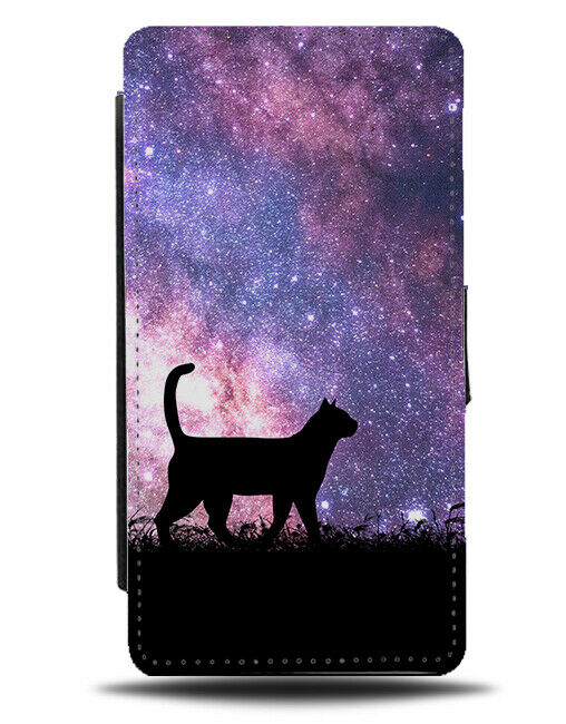 Cat Silhouette Flip Cover Wallet Phone Case Cats Kitten Space Stars Sky i171