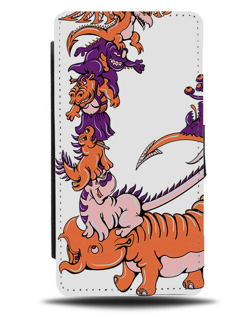 Dinosaur Tower Flip Wallet Phone Case Dinosaurs Pyramid Funny Kids Orange E177