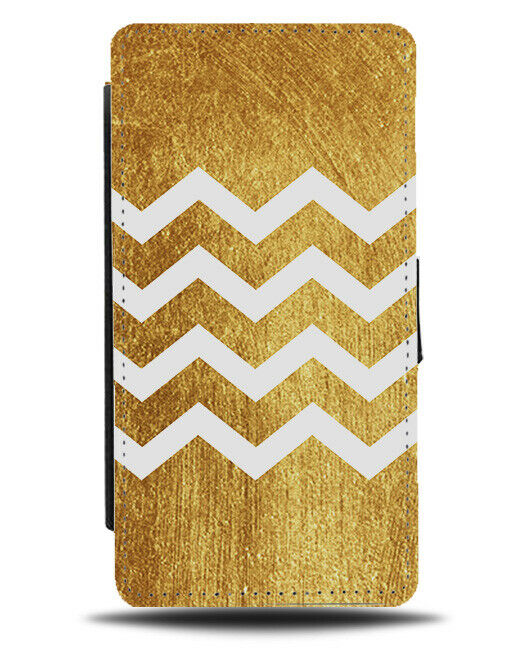 Golden Jagged Stripes Flip Cover Wallet Phone Case Gold Luxurious Print B831