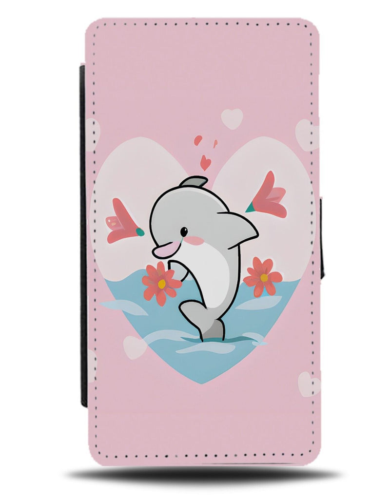 Simplistic Dolphin Flip Wallet Case Pink Love Heart Dolphins Hearts Comic AL47