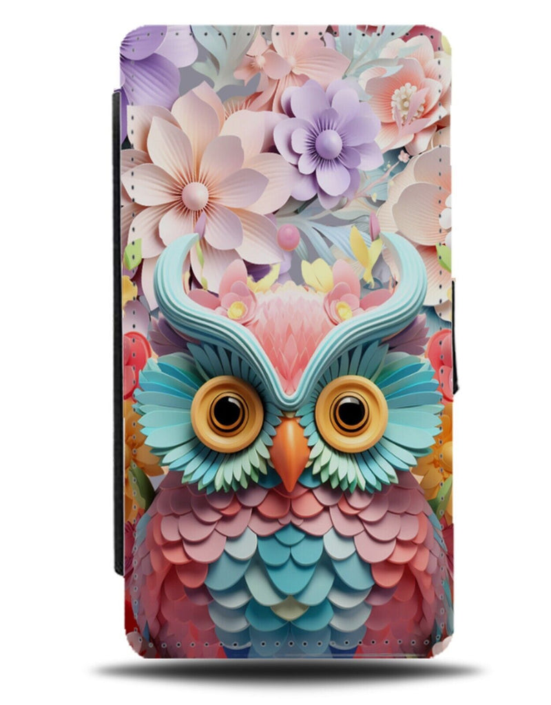 Pink Floral Owl Flip Wallet Case Owls Paper Flowers Style 2D Nature Novelty CI38