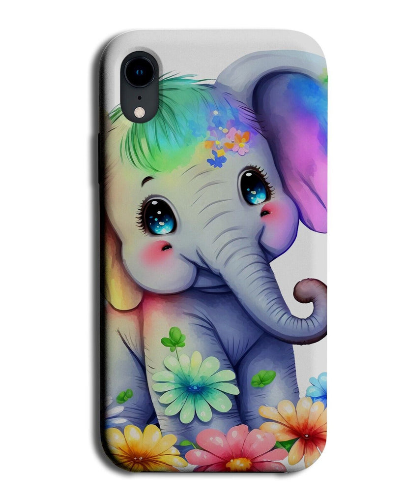 Colourful Elephant Design Phone Case Cover Graphic Flowers Rainbow Funky BK81