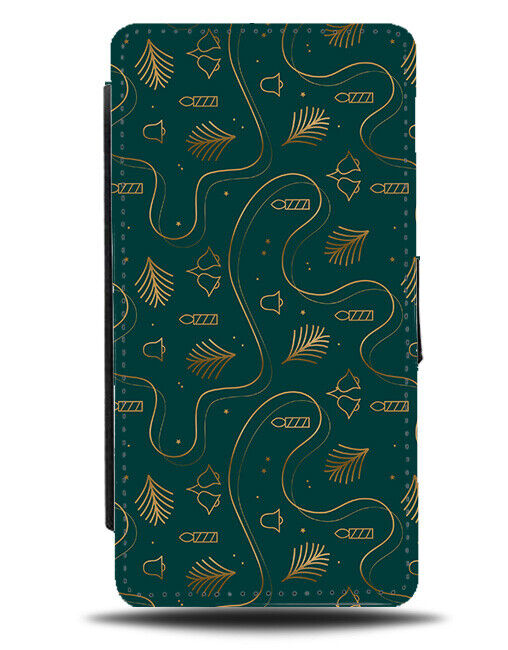 Green and Gold Christmas Leaves Flip Wallet Case Leaf Holly Holy Ferns N752