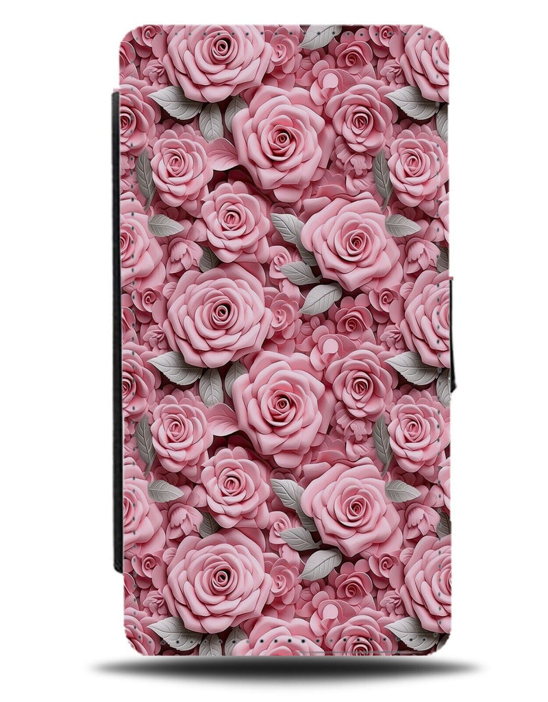 Pink Roses Design Flip Wallet Case Real Realistic Picture Flowers Floral CJ70