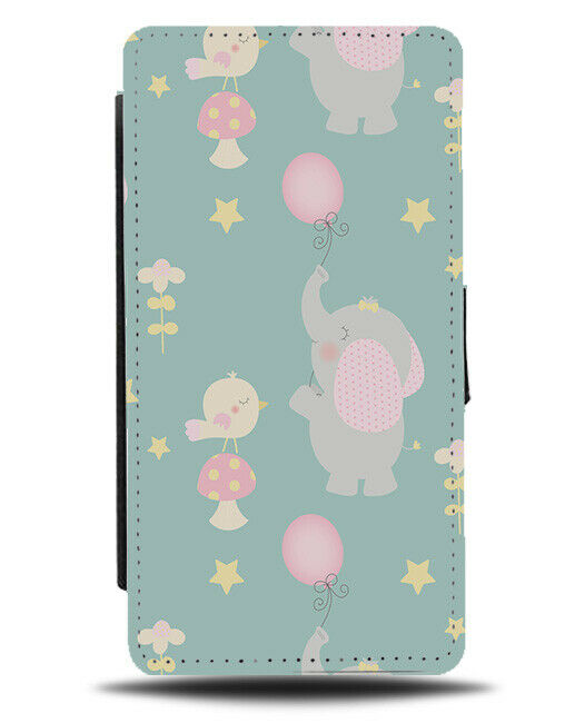 Circus Elephants Cartoon Flip Wallet Case Drawing Pink Grey Ears Balloon F052