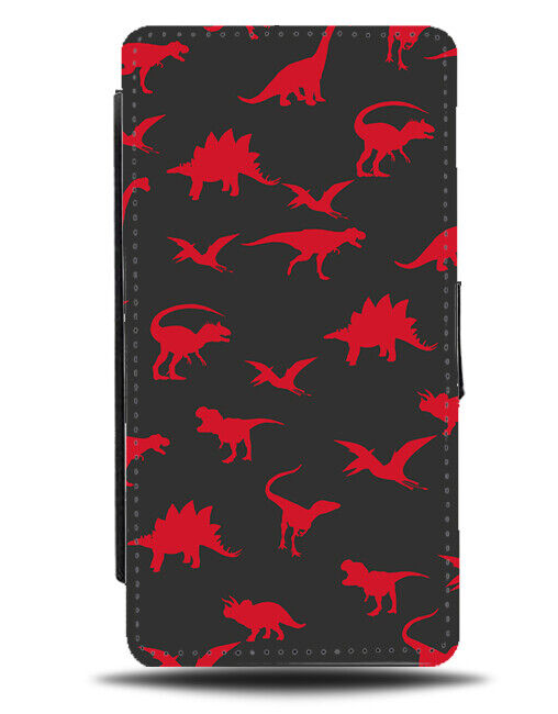 Black and Red Dinosaurs Flip Wallet Case Dino Dinos Symbols Silhouette AJ89