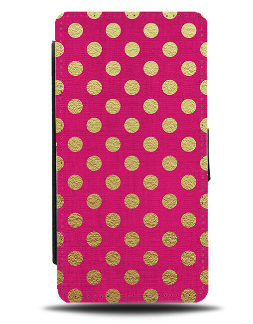 Hot Pink and Gold Polka Dot Flip Wallet Case Dots Spots Picture Design F707