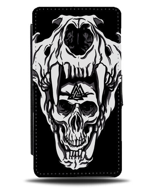 Skull With Viking Helmet Flip Wallet Case Skulls Face Halloween Animal Head N438