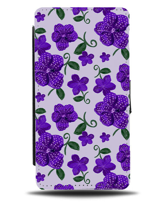 Purple Coloured Polka Dot Floral Flip Wallet Case Lilac Violet Violets E575