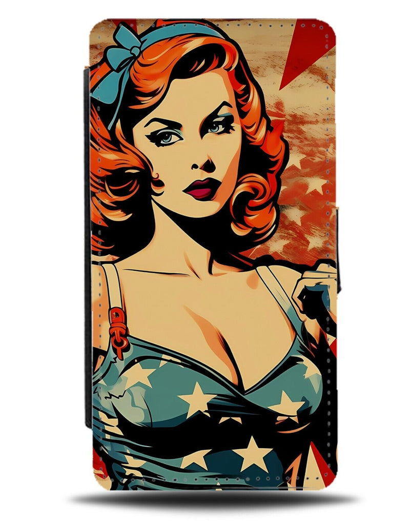 Retro American Pin Up Girl Flip Wallet Case Vintage Style Woman Model USA DF15