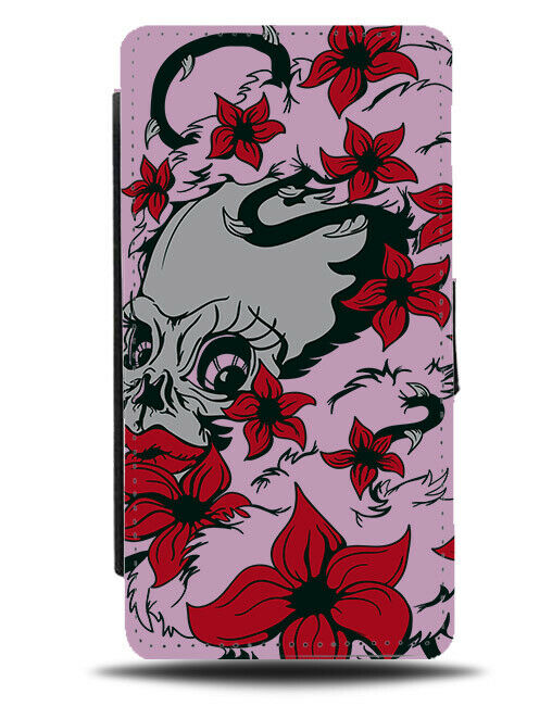 Dark Skull In Roses Flip Wallet Phone Case Tulips Flowers Floral Skulls E159