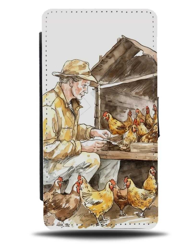 Farmer Feeding His Chickens Flip Wallet Case Chicken Farm House Hen Hens DA19