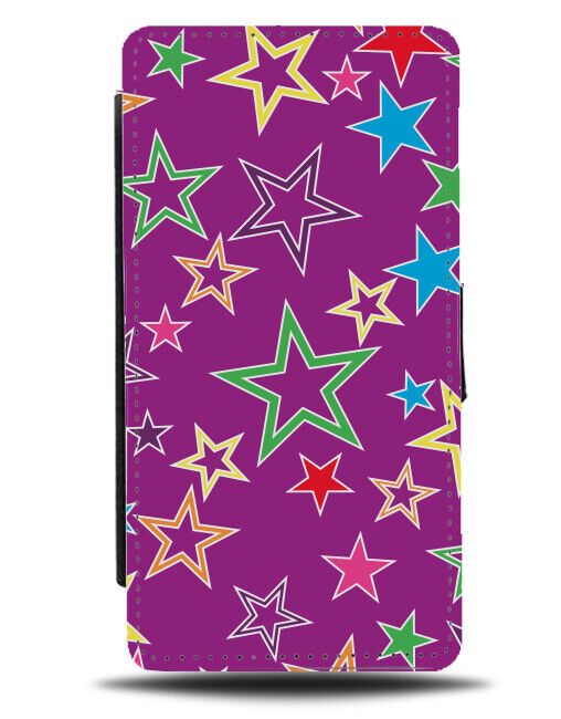 Stars Flip Wallet Case Star Shapes Outlines Colourful Pattern Symbols K760