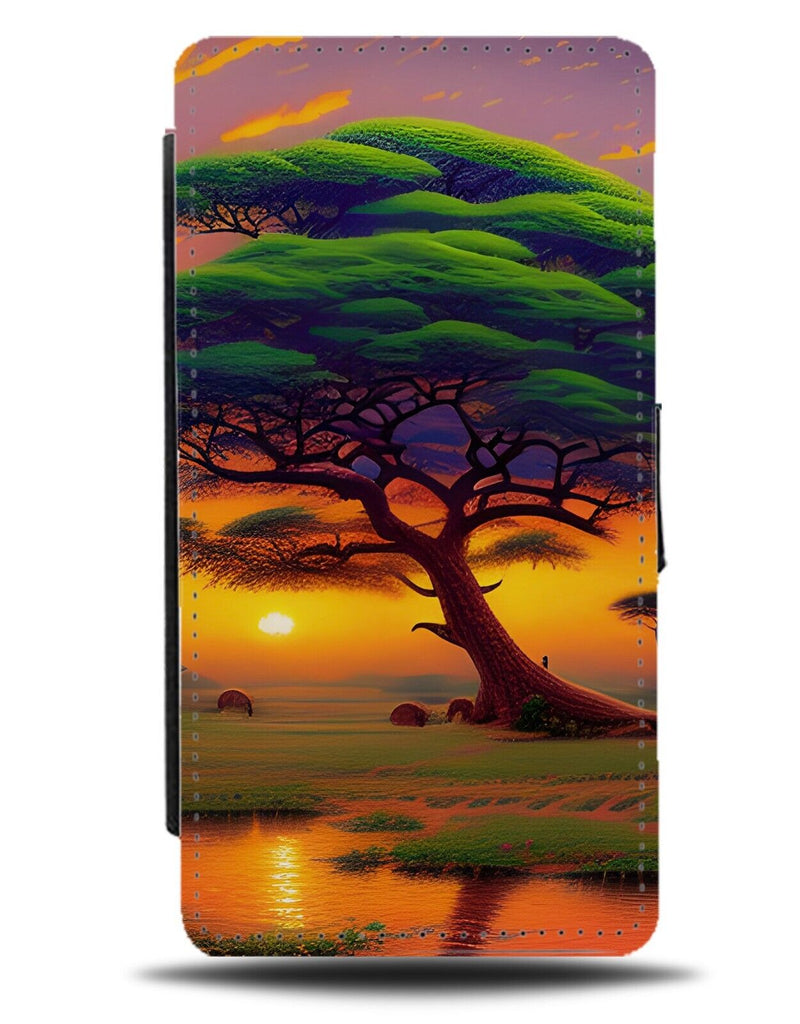 African Savannah Sunset Flip Wallet Case Sunrise Africa Plain Plains Kenya AB40