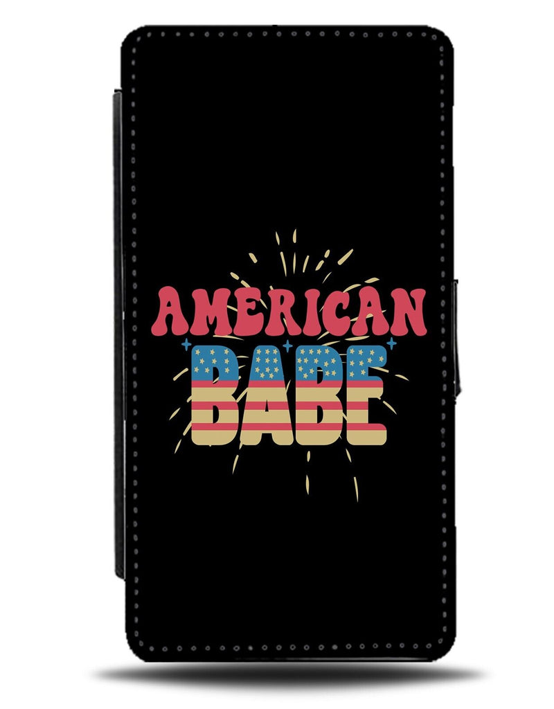 American Babe Black Flip Wallet Case America Girl Girls Country USA Flag CX39