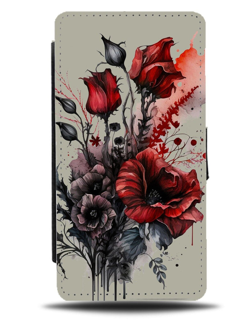 Gothic Red Roses Flip Wallet Case Grunge Floral Flowers Darl Goth Painting AY87