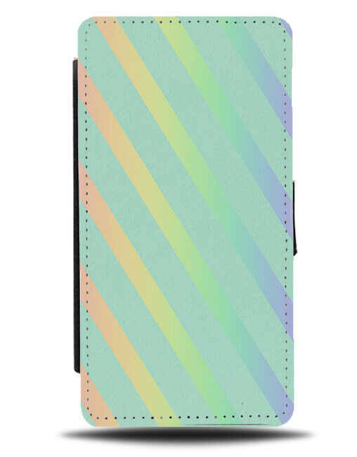 Mint Green and Colourful Stripey Pattern Flip Cover Wallet Phone Case Kids i870