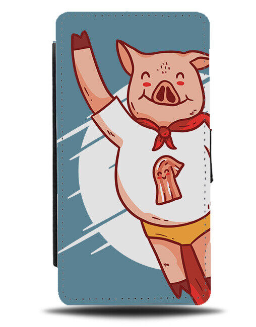 Funny Super Pig Flip Wallet Case Superhero Pigs Hero Cape Flying Bacon K024