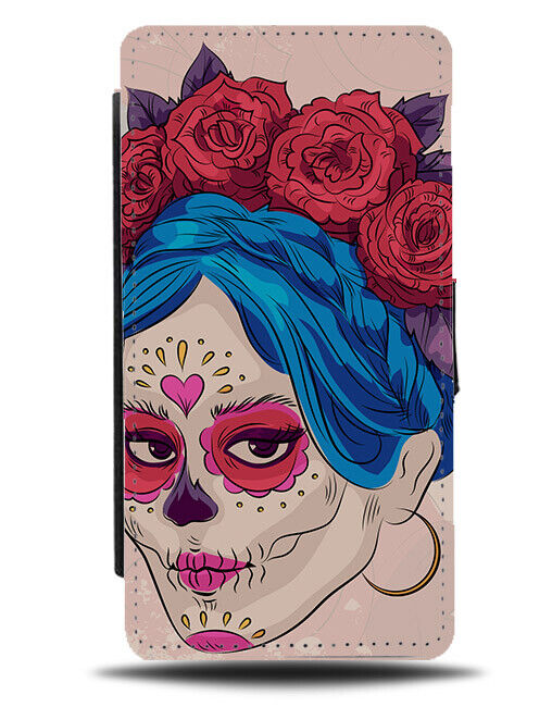 Day Of The Dead Sugar Skull Woman Flip Wallet Case Make Up Sugarskull Wig N449