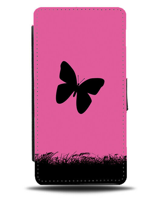 Butterfly Silhouette Flip Cover Wallet Phone Case Butterflies Hot Pink I014