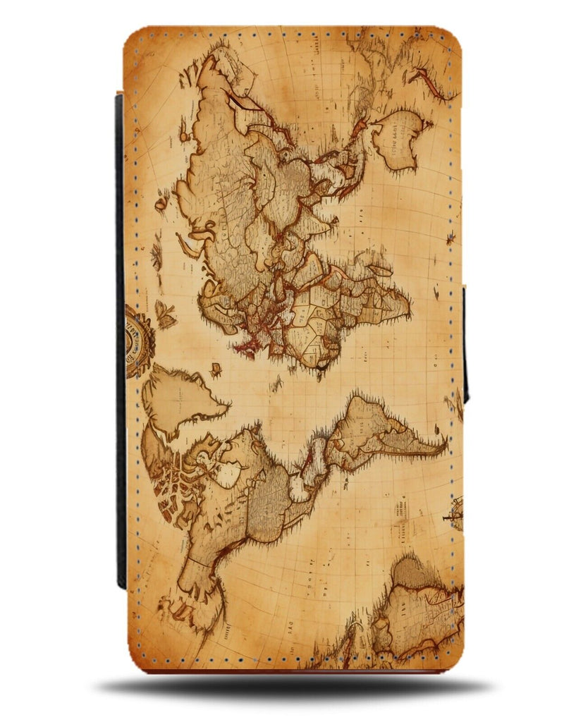 Vintage Style World Map Flip Wallet Case Design Photo Land Sea Maps Print DD96