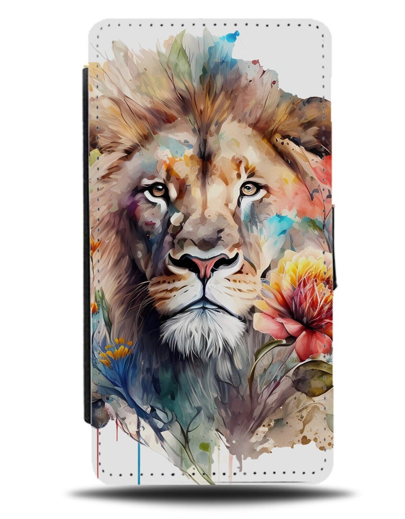 Flowery Lion Picture Flip Wallet Case Photo Lions Male Flowers Floral Art AP26