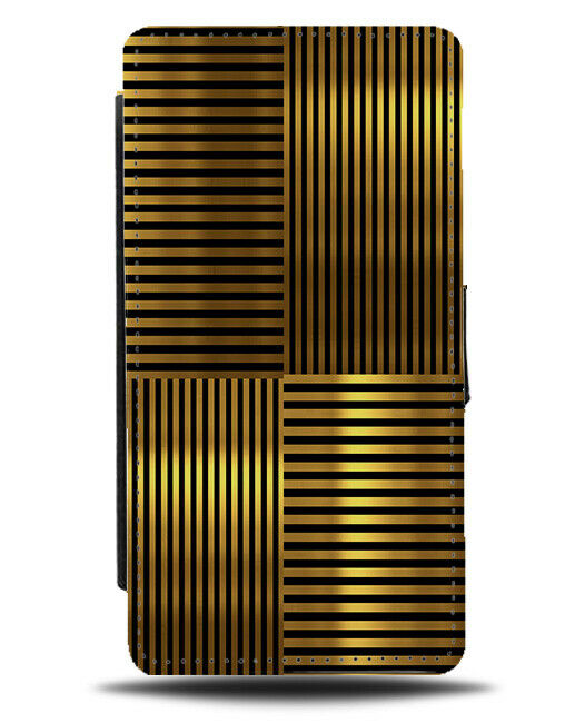 Golden Lines Flip Cover Wallet Phone Case Gold Pattern Shiny Printed Design B866