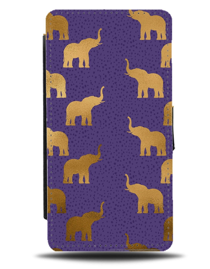 Golden Elephants Shapes Flip Wallet Case Shape Elephant Gold Purple Pattern AC28