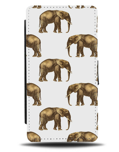 Golden Elephant Pattern Flip Wallet Case Gold White Bronze Bronzed Print F656
