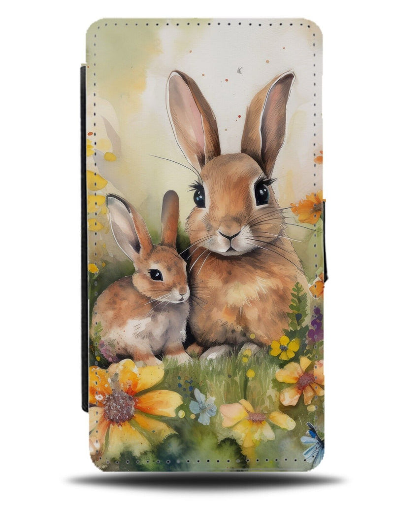 Cute Rabbits Watercolour Flip Wallet Case Rabbit Bunny Bunnies Painting BE35
