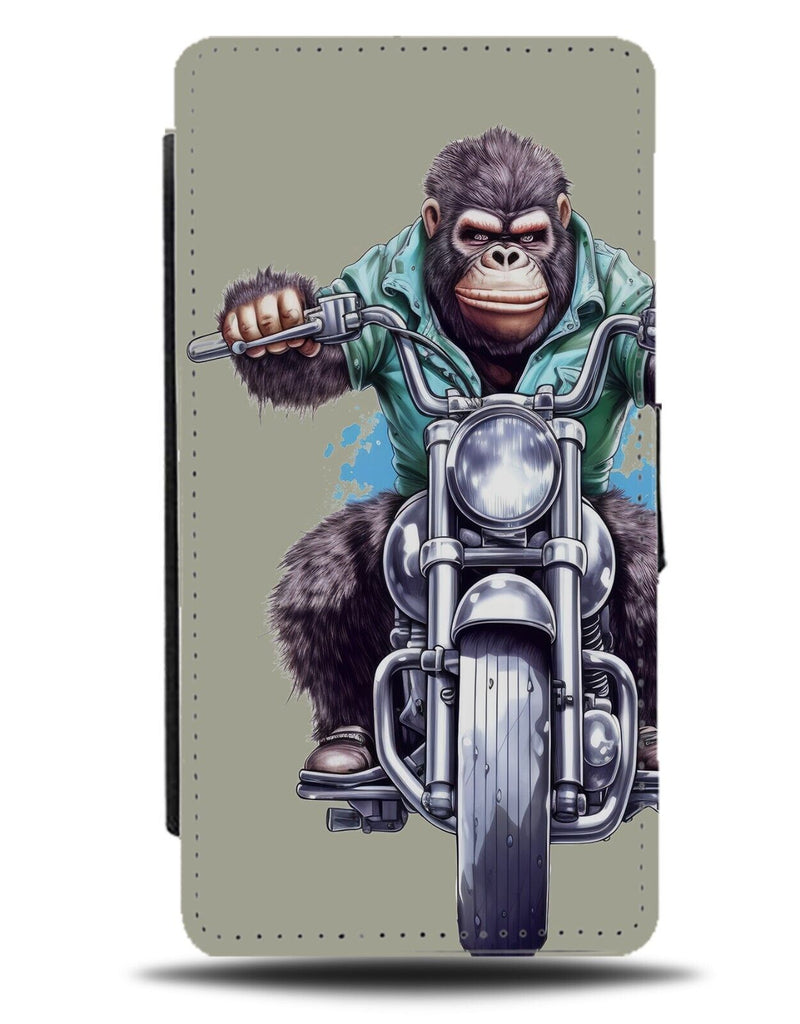 Gorilla Biker Flip Wallet Case Funny Motorbike Retro Bike Monkey Riding CH64