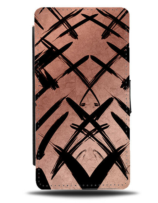 Rose Gold Crisscross Lines Flip Wallet Case Black Paint Stain Marks Brushes G339
