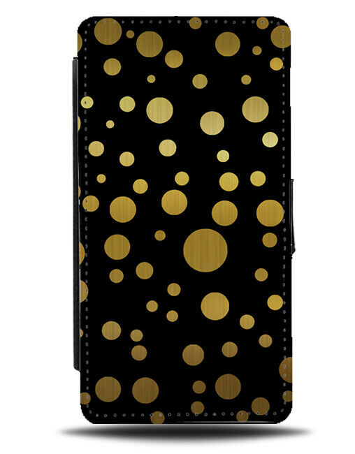 Black and Golden Polka Dot Flip Cover Wallet Phone Case Dotted Gold Dots B673