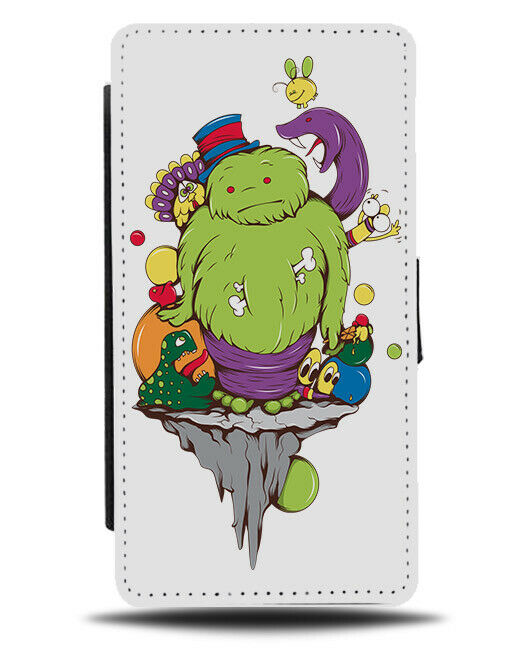 Green Furry Monster Flip Wallet Phone Case Sad Mythical Creatures Kids E170