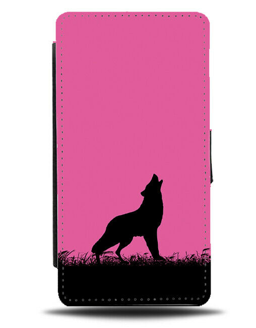 Wolf Silhouette Flip Cover Wallet Phone Case Wolves Hot Pink Black Coloured I042