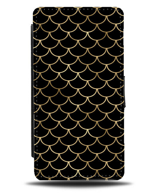 Black and Gold Mermaid Tail Scales Flip Wallet Case Fish Mermaids Pattern F645