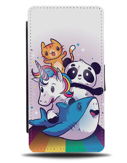 Panda Unicorn Shark and Cat On Rainbow Flip Wallet Case Colourful Girls J870