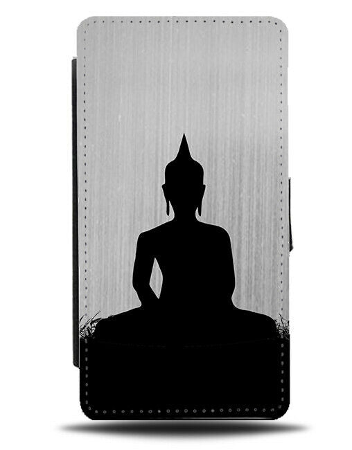 Buddha Silhouette Flip Cover Wallet Phone Case Buddhist Statue Silver Grey i692