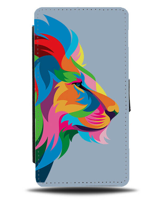 Colourful Lion Popart Flip Wallet Case Geometric Shapes Lions Head Mane H963