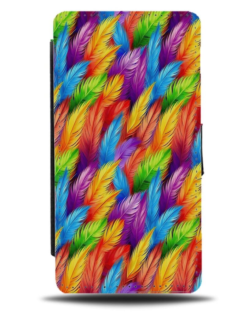 Rainbow Feathers Flip Wallet Case Multicolour Animal Feather Birds Exotic CL14